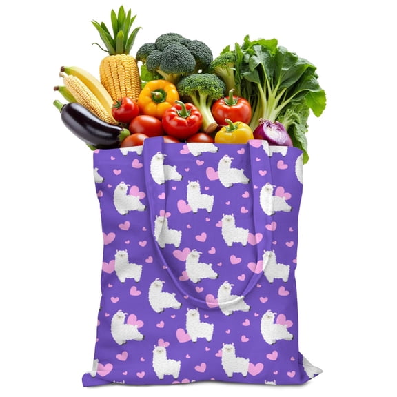 Cute Llama Canvas Tote Bag – Watercolor Alpaca & Cactus Print – Boho Reusable Shopping Bag for Animal Lovers & Gifts