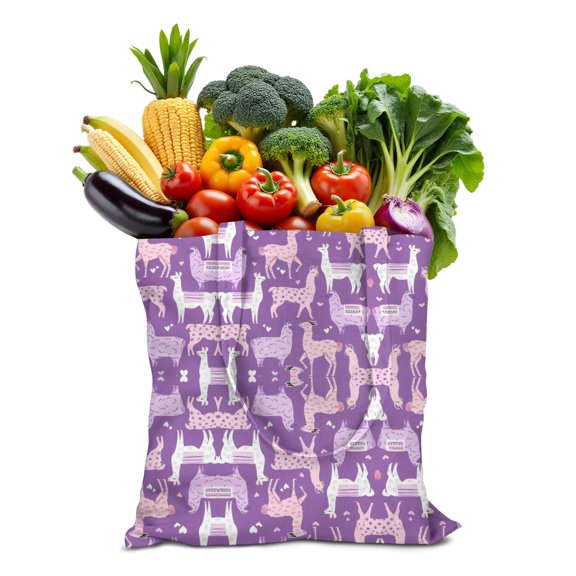 Cute Llama Canvas Tote Bag – Watercolor Alpaca & Cactus Print – Boho Reusable Shopping Bag for Animal Lovers & Gifts