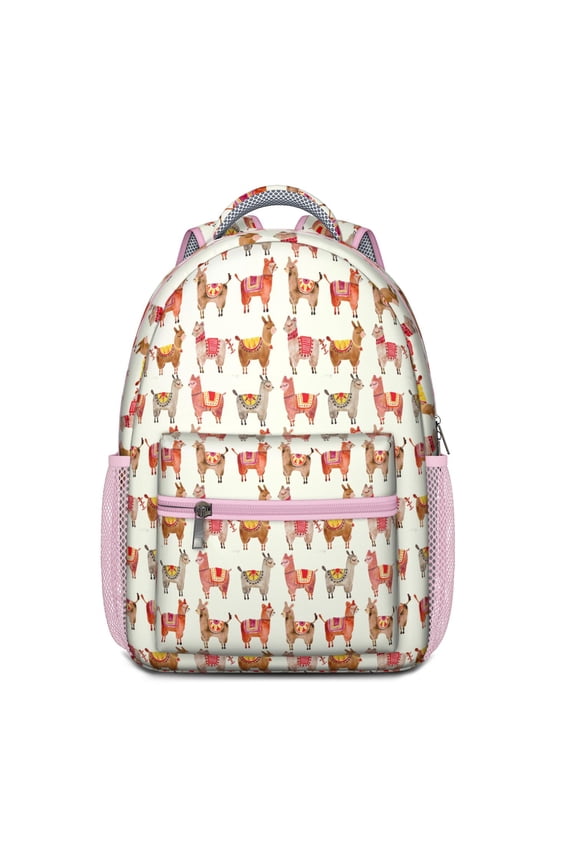 Cute Llama Cartoon Print Backpack for – Kawaii Alpaca Face Pattern with Adorable and Funny School Bag Design