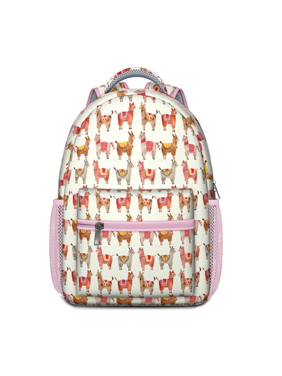 Cute Llama Cartoon Print Backpack for – Kawaii Alpaca Face Pattern with Adorable and Funny School Bag Design
