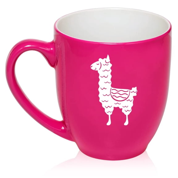 Cute Llama Ceramic Coffee Mug Tea Cup Gift for Her, Women, Wife, Mom, Sister, Girlfriend, Friend, Boss, Coworker, Daughter, Birthday, Wedding, Housewarming, Llama Lover, Animals (16oz Hot Pink)