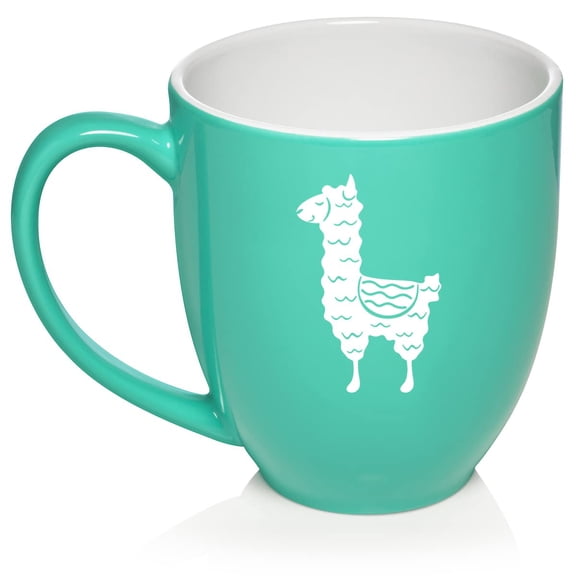 Cute Llama Ceramic Coffee Mug Tea Cup Gift for Her, Women, Wife, Mom, Sister, Girlfriend, Friend, Boss, Coworker, Daughter, Birthday, Wedding, Housewarming, Llama Lover, Animals (16oz Teal)