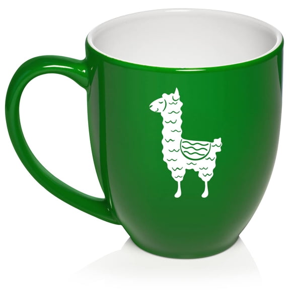 Cute Llama Ceramic Coffee Mug Tea Cup Gift for Her, Women, Wife, Mom, Sister, Girlfriend, Friend, Boss, Coworker, Daughter, Birthday, Wedding, Housewarming, Llama Lover, Animals (16oz Green)