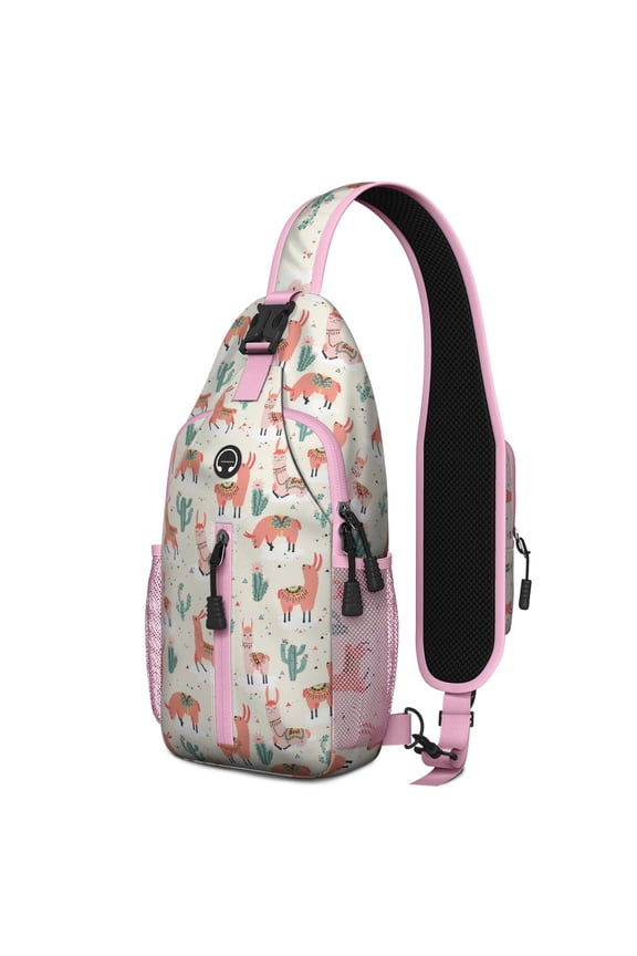 Cute Llama Face Cartoon Sling Backpack, Lightweight Crossbody Daypack with Adorable Alpaca Kawaii Pattern, Funny and Cute Design, Anti-theft Travel Bag for Students, Travelers, Outdoor, Gym