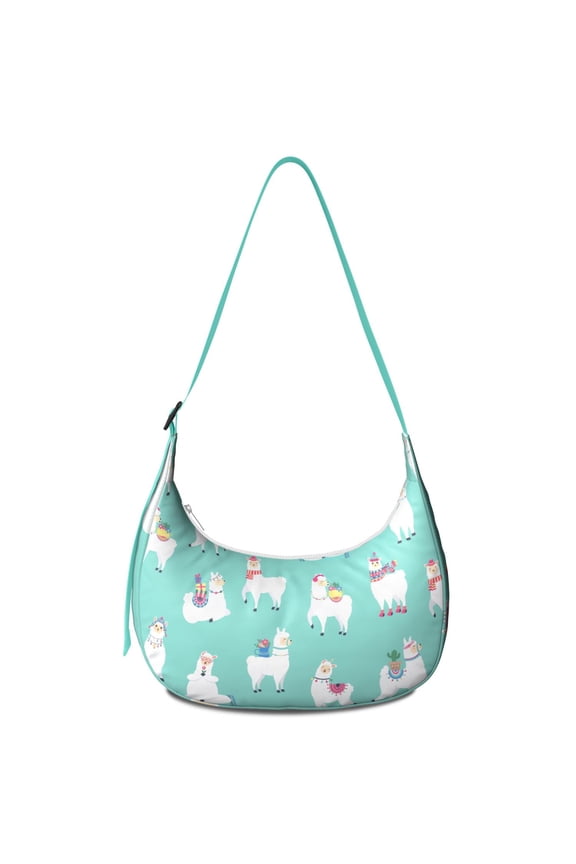 Cute Llama Face Crescent Crossbody Bag for Women Mens , Adorable Alpaca Kawaii Cartoon Pattern Shoulder Bag, Funny Llama Design with Adjustable Strap