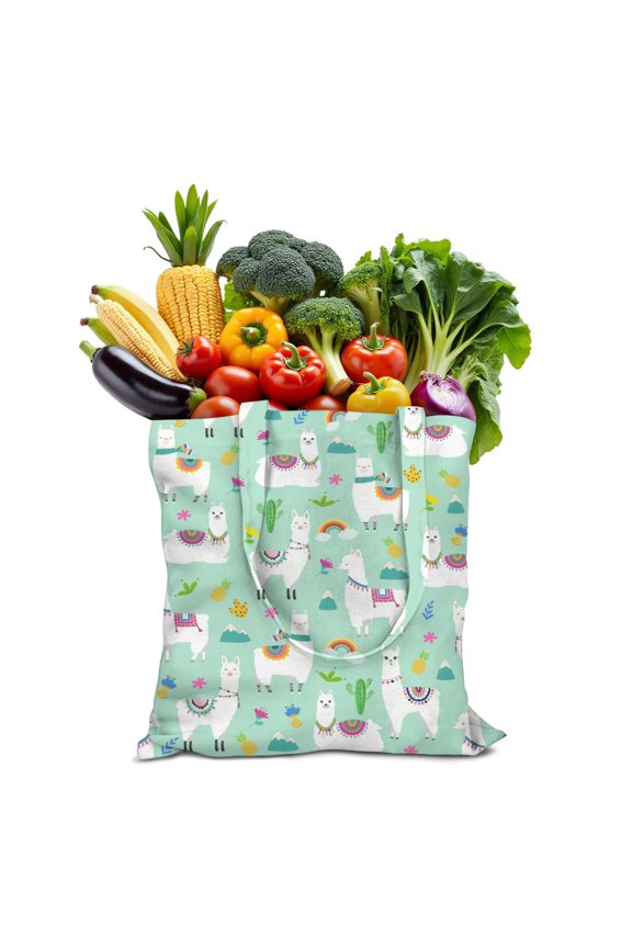 Cute Llama Face Print Canvas Shopping Tote Bag, Durable Eco-Friendly Reusable Bag with Kawaii Cartoon Pattern, Lightweight Foldable Handbag for School & Daily Use