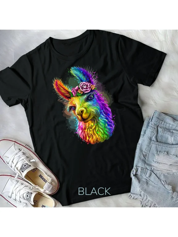 Cute Llama Mom For Llama lovers Colorful Art Llama T-Shirt Unisex T-shirt