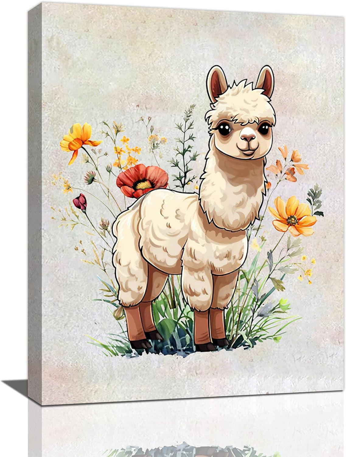 Cute Llama Wall Art Alpaca Wall Decor Canvas Print Painting Home