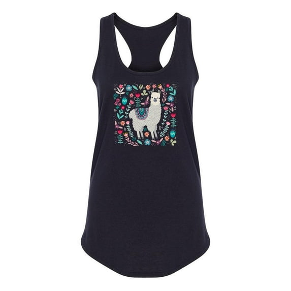 Cute Llama With Flowers Racerback Tank Women -Image by Shutterstock, Female Small
