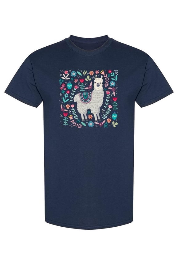 Cute Llama With Flowers T-Shirt Women -Image by Shutterstock, Female 3X-Large