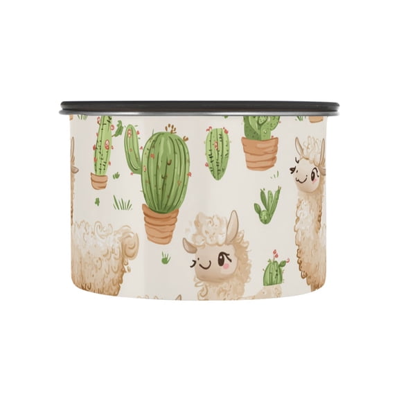 Cute Llamas Alpaca Cactus Airtight Coffee Bean Canister 17oz Food Storage Containers with Lids For Gournd, Tea, Sugar, Flour, Rice, Cereal, Candy Cookie Jar
