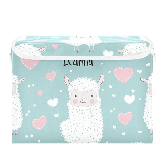 Cute Llamas Hearts Dots Foldable Storage Bin with Lid and Handle Collapsible Storage Box 16.5 x 12.6 x 11.8 inches