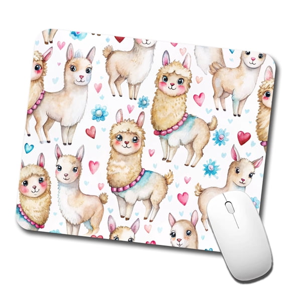 Cute Llamas Hearts Watercolor Mouse Pad Low Profile Gaming Mat