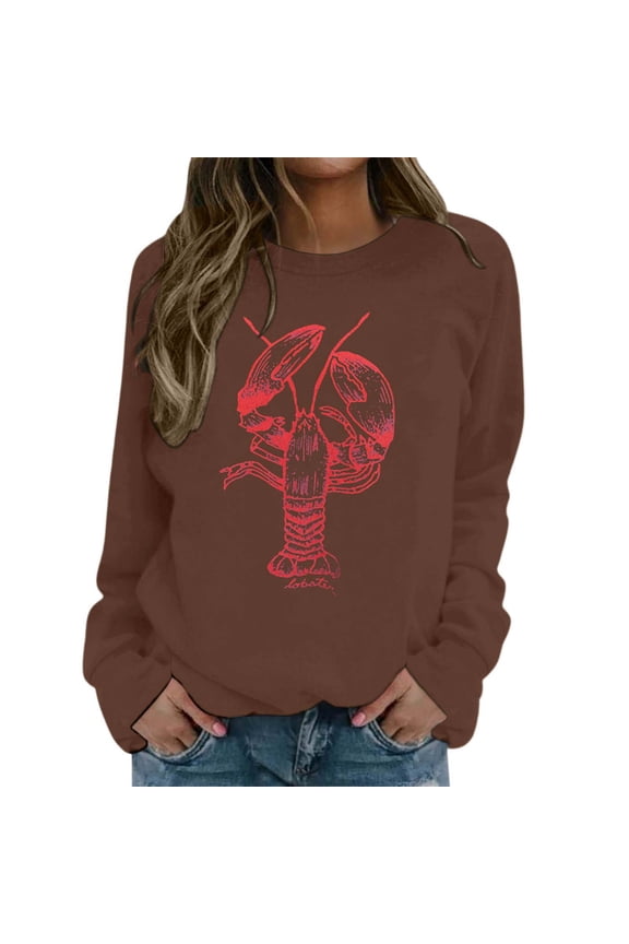 Cute Lobster Sweatshirt Men Women Graphic Long Sleeve Hoodie Shirt Cute Graphic Funny Sunday Casual Crewneck Pullover Tops (Coffee,Medium)