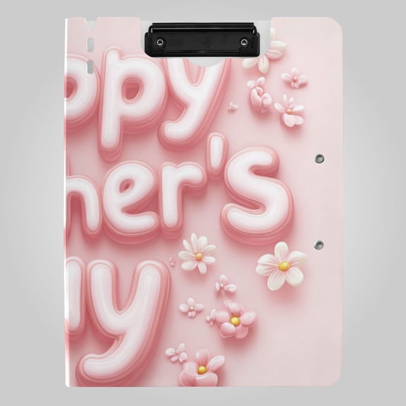 Cute Logo Flowers Happy Mothers Day Foldable Binder Folder Clipboard with Pen Slot Double Clips A4 Size File Storage