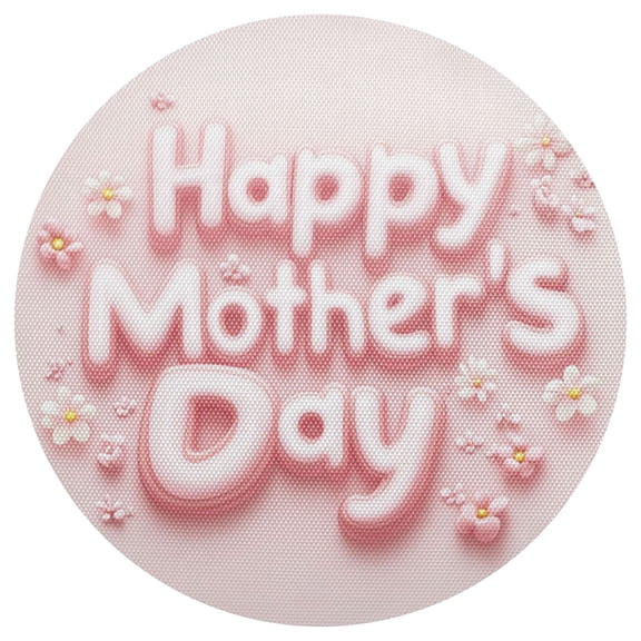 Cute Logo Flowers Happy Mothers Day PVC Round Grid Placemat Table Mat 1 Pc 15.4" x 15.4"