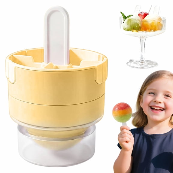 Cute Lollipop & Puck Ice Mold Set – Thick Reusable Silicone Popsicle Molds for Homemade Spherical & Puck Ice, DIY Frozen Treats for Family, Easy Release, Yellow