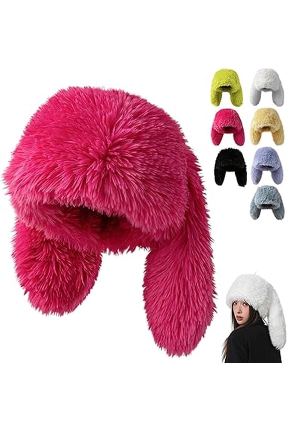 Cute Long Bunny Ear Plush Hat, Rabbit Ear Beanie for Women Girls, Fuzzy Bunny Hat for Festival, Easter, Party Z