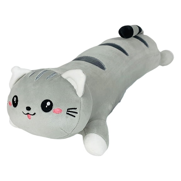 Cute Long Cat Plush Kawaii 19.6in Body Pillow Cat Stuffed Animals Soft Plushies Cuddly Cotton Kitten Sleeping Pillow Back Cushion Stuffed Plush Doll Toy,Grey