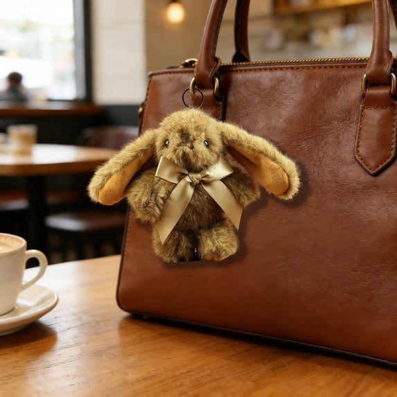 Cute Long Ears Rabbit Bunny Keychain, Plush Rabbit Fluffy Rabbit Key Ring Bag Charm Purse Pendant, Stuffed Animal Bag Charm Gift for Mom Girls Women Sister Daughter (Light Brown)