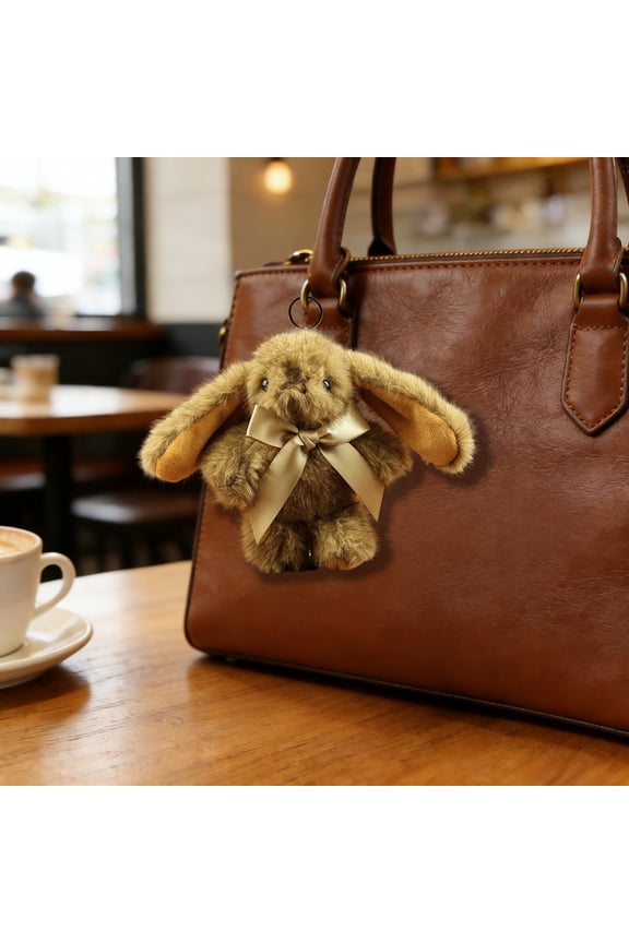 Cute Long Ears Rabbit Bunny Keychain, Plush Rabbit Fluffy Rabbit Key Ring Bag Charm Purse Pendant, Stuffed Animal Bag Charm Gift for Mom Girls Women Sister Daughter (Light Brown)