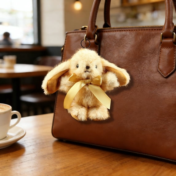 Cute Long Ears Rabbit Bunny Keychain, Plush Rabbit Fluffy Rabbit Key Ring Bag Charm Purse Pendant, Stuffed Animal Bag Charm Gift for Mom Girls Women Sister Daughter (Beige)