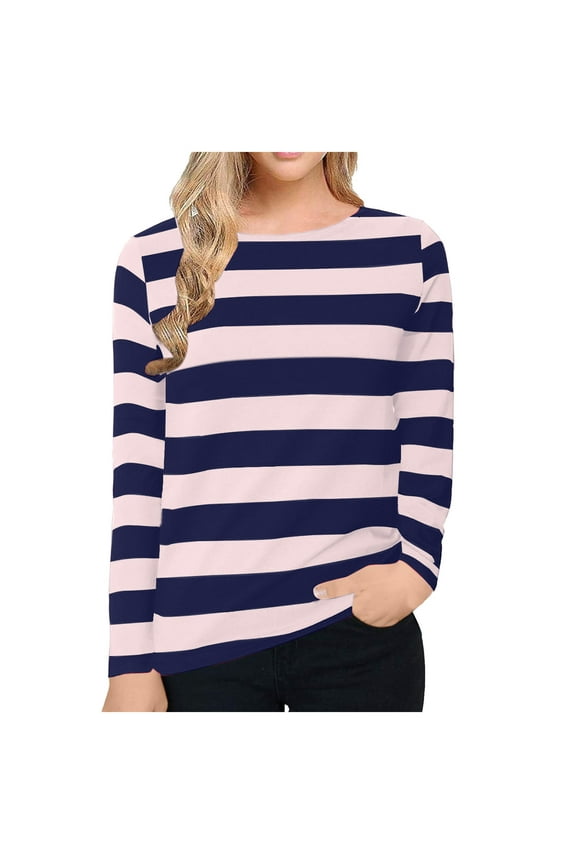 Cute Long Sleeve Shirt Women Fashion Colorblock Tshirts Juniors Basic Crewneck Tee Comfy Tunic Tops