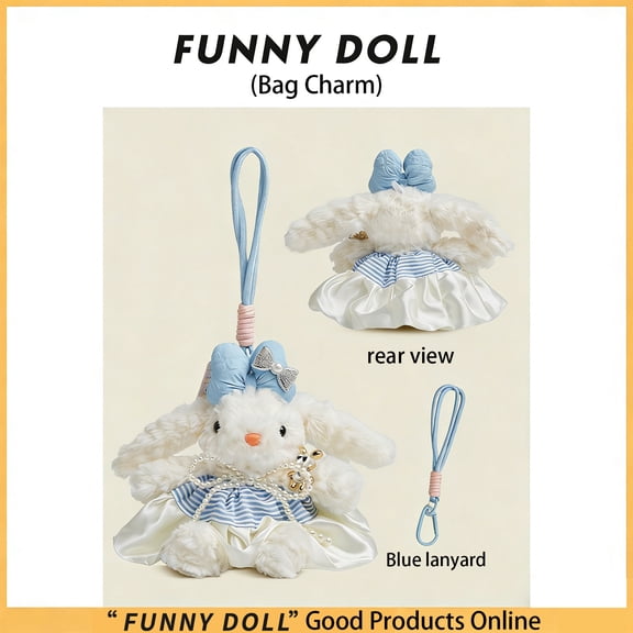 Cute Lop-Eared Bunny Rabbit Bag Charm - With Tag, Adorable Small Hanging Decoration - For Girls, Women, Teens, As Purse Backpack Handbag Keychain Accessory, Gift