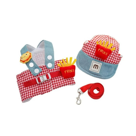 Cute Lovable Cartoon Pet Harness and Leash Set, Adjustable Chest Harness with UV Protection Cap, 3-Piece, Multiple Sizes for Small Dogs and Cats (Red,L)