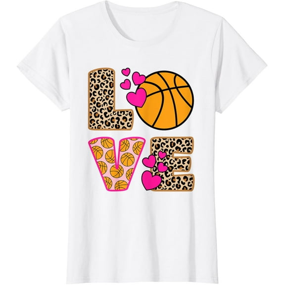 Cute Love Basketball Leopard Print Women Girls Basketball T-Shirt