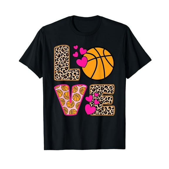 Cute Love Basketball Leopard Print Women Girls Basketball T-Shirt