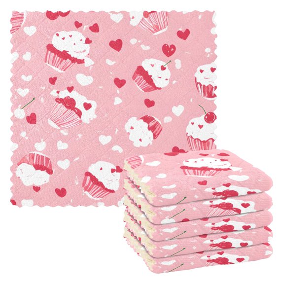 Cute Love Cake 6 Pack Kitchen Cleaning Cloths 11'' x 11'', Super Absorbent, Soft Double Layer Plush for Dish and Surface Cleaning