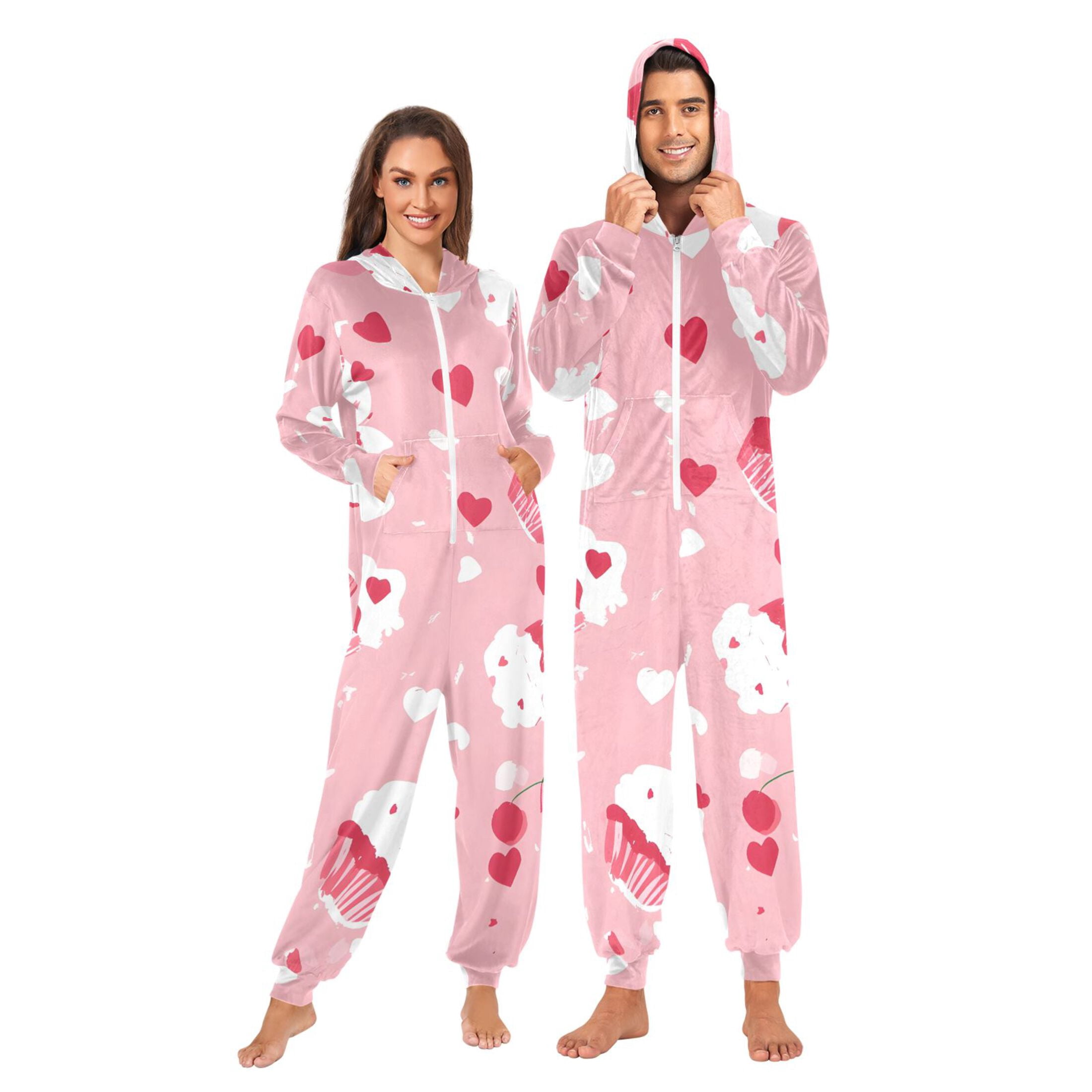 Cute Love Cake Adult onesie Pajamas, Crystal Velvet Ultra Soft Warm Jumpsuit for Men and Women