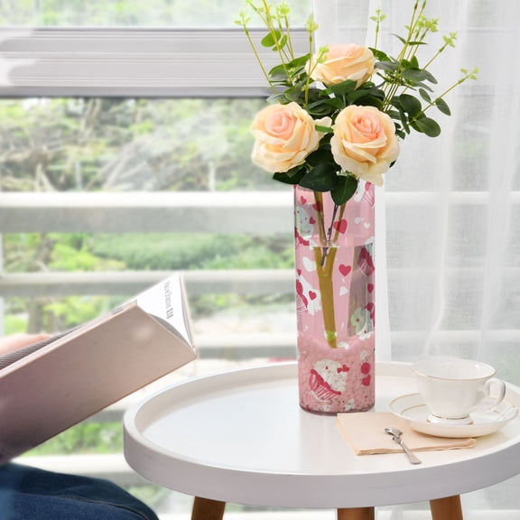 Cute Love Cake Plastic Vase 11.8'' x 3.9'' Transparent Non Breakable Decorative for Family