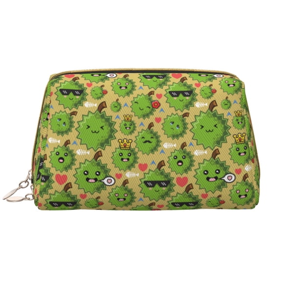 Cute Love Durian Makeup Bag, Large Capacity Travel Cosmetic Bag for Women Girls- Travel Toiletry Bag Leather Portable Waterproof Makeup Case Organizer with Handle