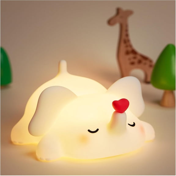 Cute Love Elephant Night Light For , LED Squishy  Lamp Warm Brightness For  , 3 Level Dimmable Soft Nightlight For Room Decor, Rechargeable Lamp Funny White Elephant Gifts