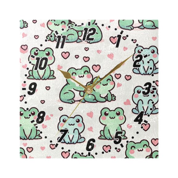 Cute Love Frogs Wall Clock Battery Operated Silent Non-Ticking Bedroom Office Kitchen Home School Decor 7.8"(Gold)