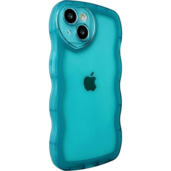 Cute Love Heart Camera Curly Wave Shape Lens Protection Clear Soft Compatible with iPhone Case (Blue,iPhone 14 Pro Max)