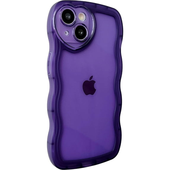 Cute Love Heart Camera Curly Wave Shape Lens Protection Clear Soft Compatible with iPhone Case (Purple,iPhone 12 Pro Max)