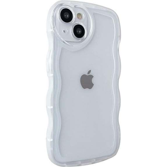 Cute Love Heart Camera Curly Wave Shape Lens Protection Clear Soft Compatible with iPhone Case (White,iPhone 14 Pro)