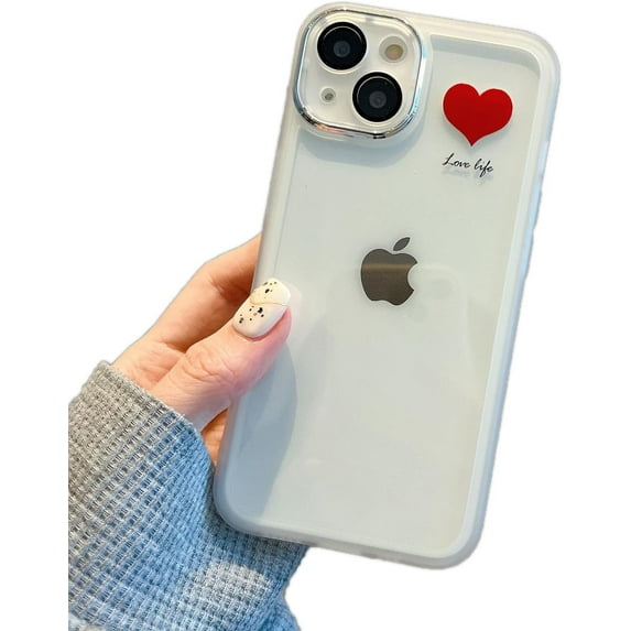 Cute Love Heart Couples Clear Soft for iPhone Case (Red,iPhone 12 Pro Max)