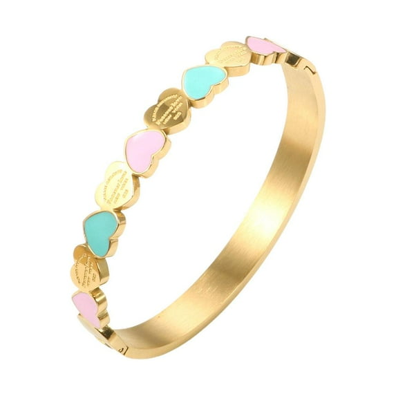 Cute Love Heart Gold Plating Staiess Steel Lucky Cuff Bangles, Heart Bracelets For Women Grils, Women Girls Wedding Party Charm Bangles Jewelry Gifts Fashion Accessories
