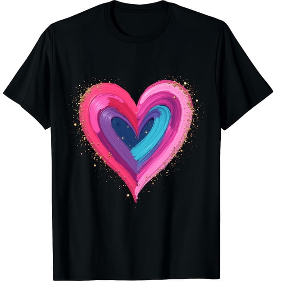 Cute Love Heart Graphic Valentine Graphic Black T-Shirt for Men and Women