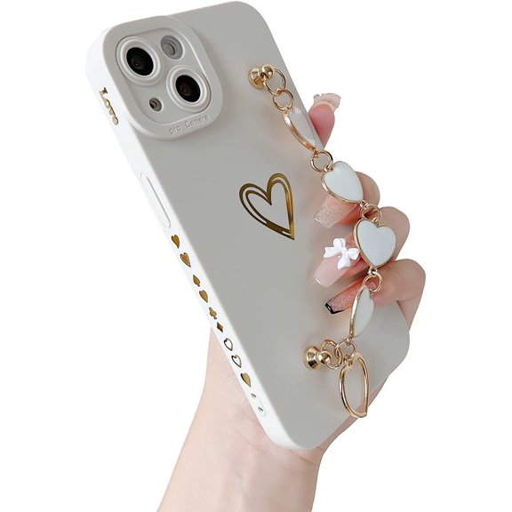 Cute Love Heart Wrist Strap Chain Bracelet Soft Compatible with iPhone Case (White,iPhone 12 Pro)