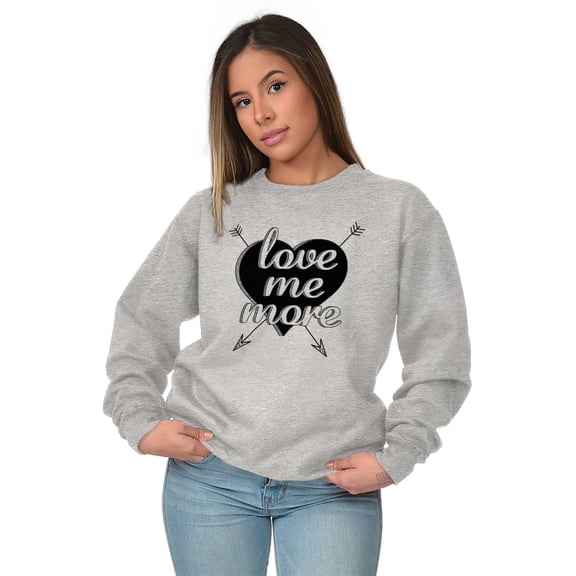 Cute Love Me More Valentines Heart Women Crewneck Sweatshirt Brisco Brands L