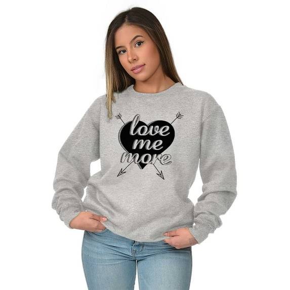 Cute Love Me More Valentines Heart Women Crewneck Sweatshirt Brisco Brands X