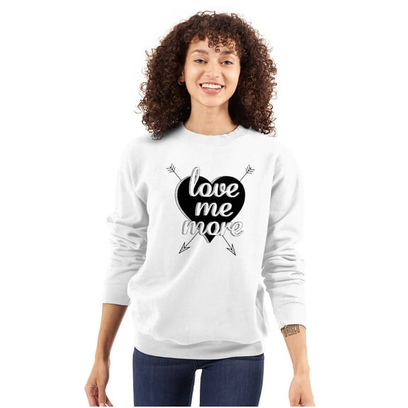 Cute Love Me More Valentines Heart Women Plus Size Crewneck Sweatshirt Brisco Brands 2X