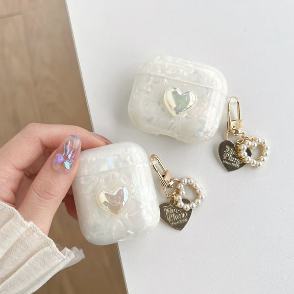 Cute Love Shell Pattern Earphone Case For Airpods Pro Charging Case Cover With Keychain