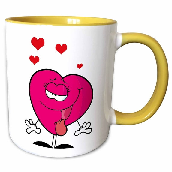 3drose, Cute Love Sick Cartoon Girly Heart, 15oz Two-tone Yellow Mug