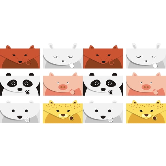 Cute Lovely Animal Cartoon Letter Writing Stationery Paper, Greeting Card, Thank You Card, 12pcs with Envelopes and Animal Stickers,Size 3.14" X 6.2" Paper - Bear+Tiger+Rascal Rabbit+Piggy+Panda+Fox